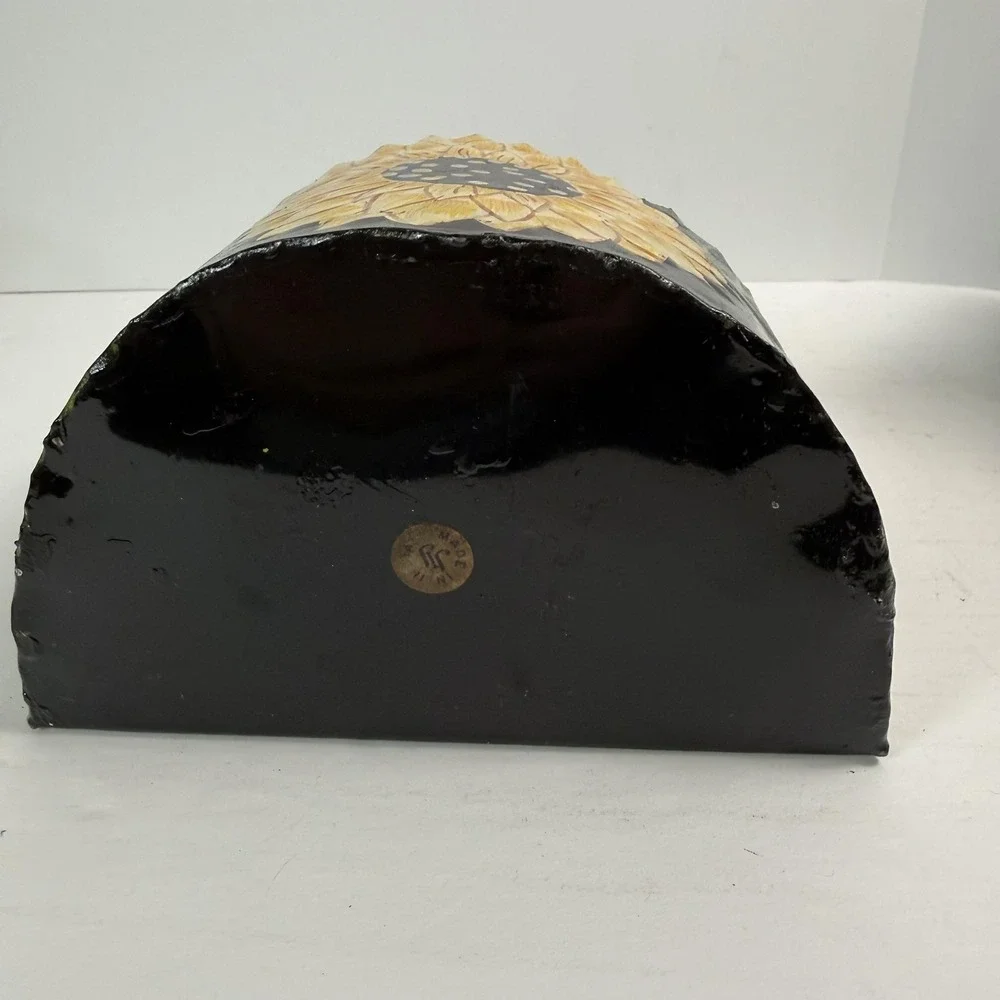 Hand Painted JJ Sunflower Wall Basket Planter Small Metal Yellow‎ Toleware